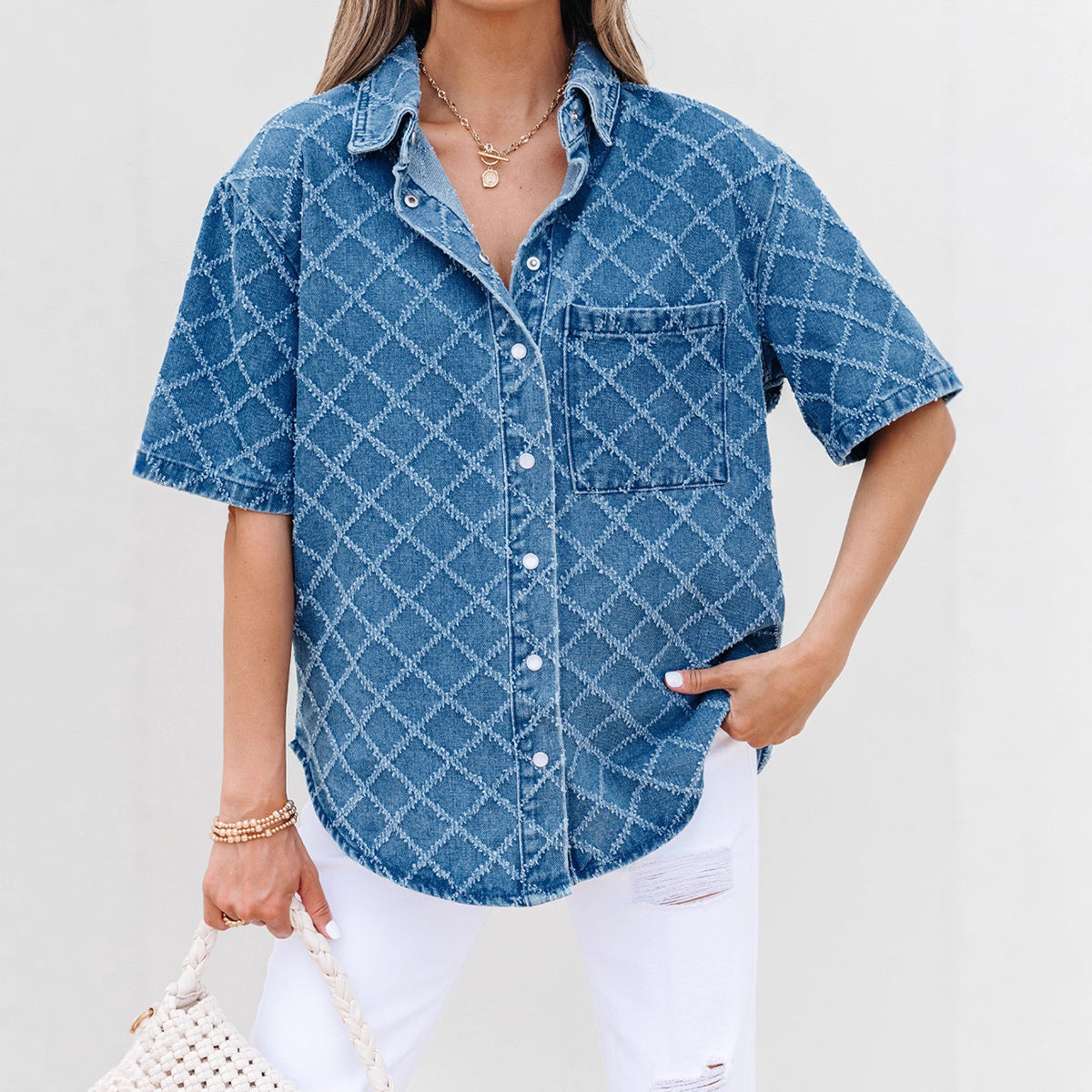 Chemise en Denim à Losanges