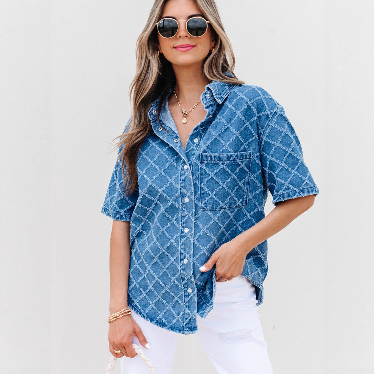 Chemise en Denim à Losanges